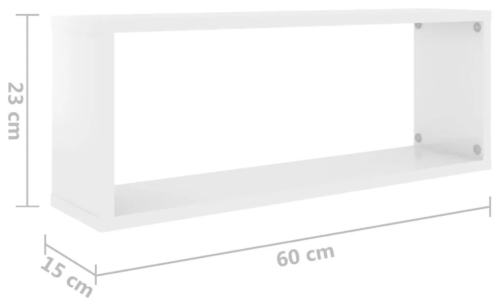 Prateleiras parede cúbicas 2pcs contr. 60x15x23cm branco brilh.