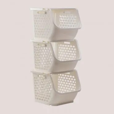 Conjunto De 3 Cestos De Armazenamento Bazyl Branco - Sklum
