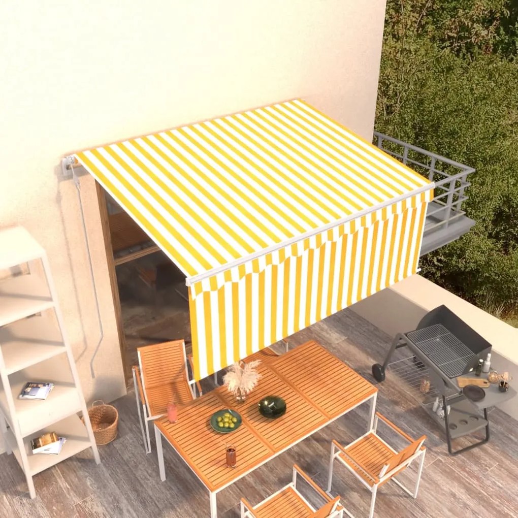 Toldo retrátil automático com estore 3,5x2,5 m amarelo e branco
