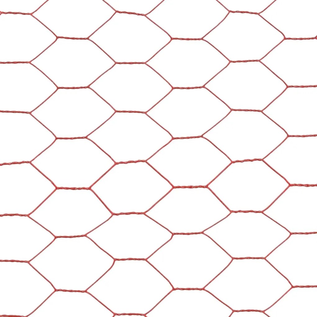 Cerca arame galinheiro 25x0,5m aço c/ revestimento PVC vermelho