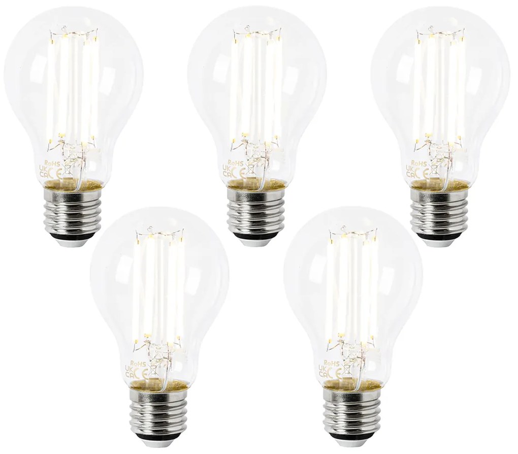 Conjunto de 5 lâmpadas LED E27 A60 transparentes 2,2 W 470 lm 2700 K