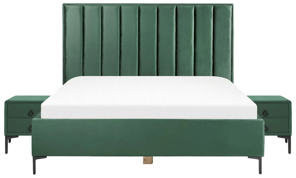 Conjunto de quarto em veludo verde escuro 180 x 200 cm SEZANNE Beliani