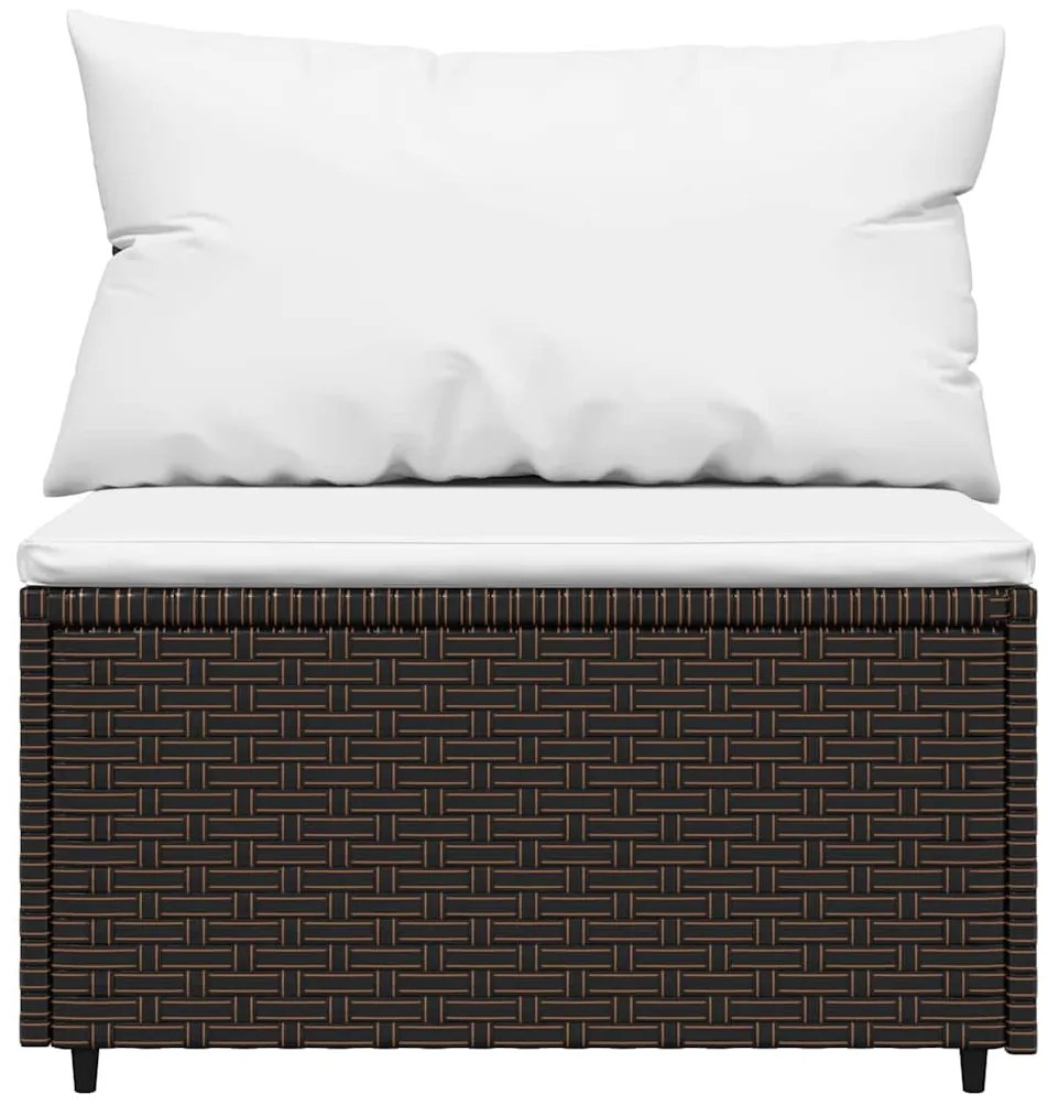 4 pcs conjunto lounge jardim c/ almofadões vime PE castanho
