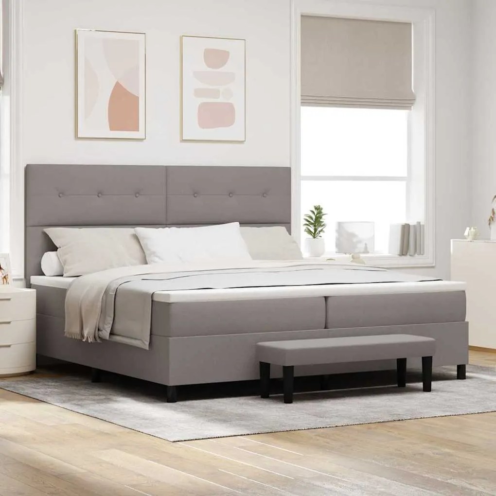 vidaXL Cama Box com colchão Cinzento-acastanhado 200 x 200 cm tecido