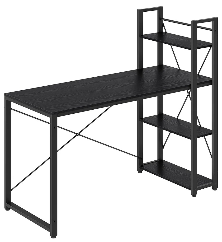 Mesa de computador VASAGLE, escrivaninha com prateleiras de armazenamento à esquerda ou à direita, 137,2 cm de largura, mesa de escritório para casa, para estudo, fácil montagem, estilo industrial, preto ébano LWD049B56