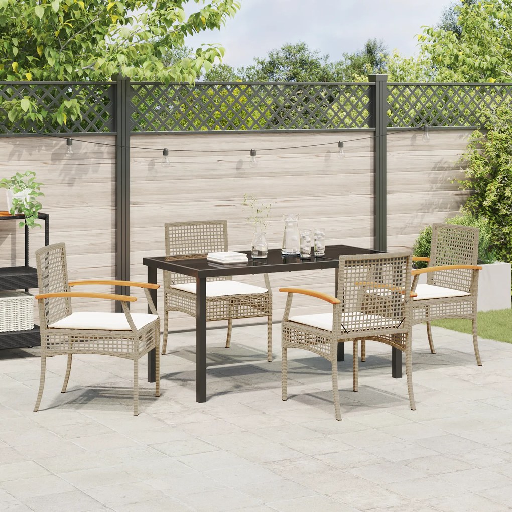 Conjunto de Jantar de Jardim 5 Peças com Almofadas Vime Poly Bege