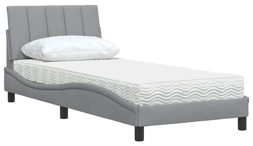 Cama com colchão 90x190 cm tecido cinzento-claro