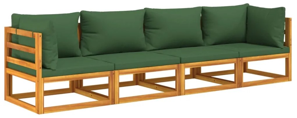 4 pcs conj. lounge jardim madeira c/almofadões verdes