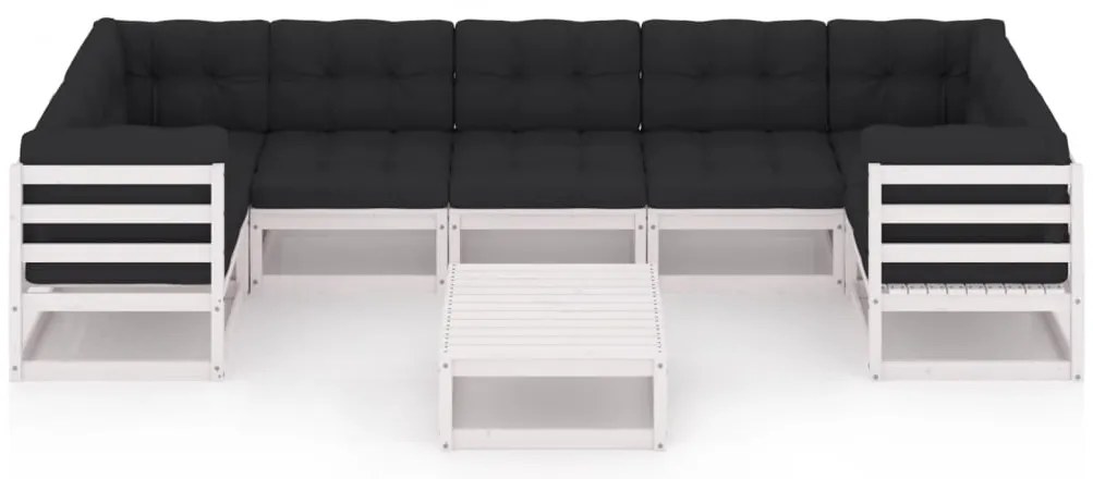 8 pcs conj. lounge de jardim c/ almofadões pinho maciço branco