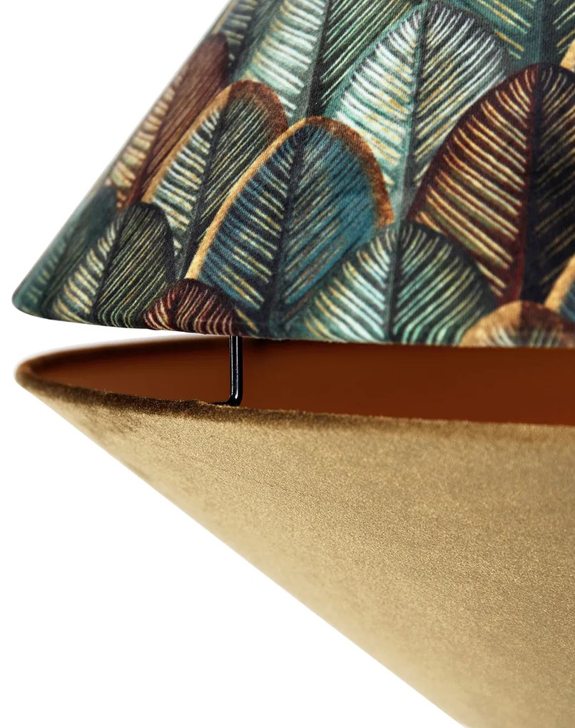 Candeeiro de Arco em Latão com Abajur Duplo de Veludo Branco, Design de Folhas e Bege - XXL