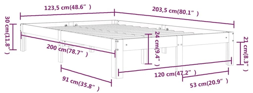 Estrutura de cama 120x200 cm pinho maciço branco