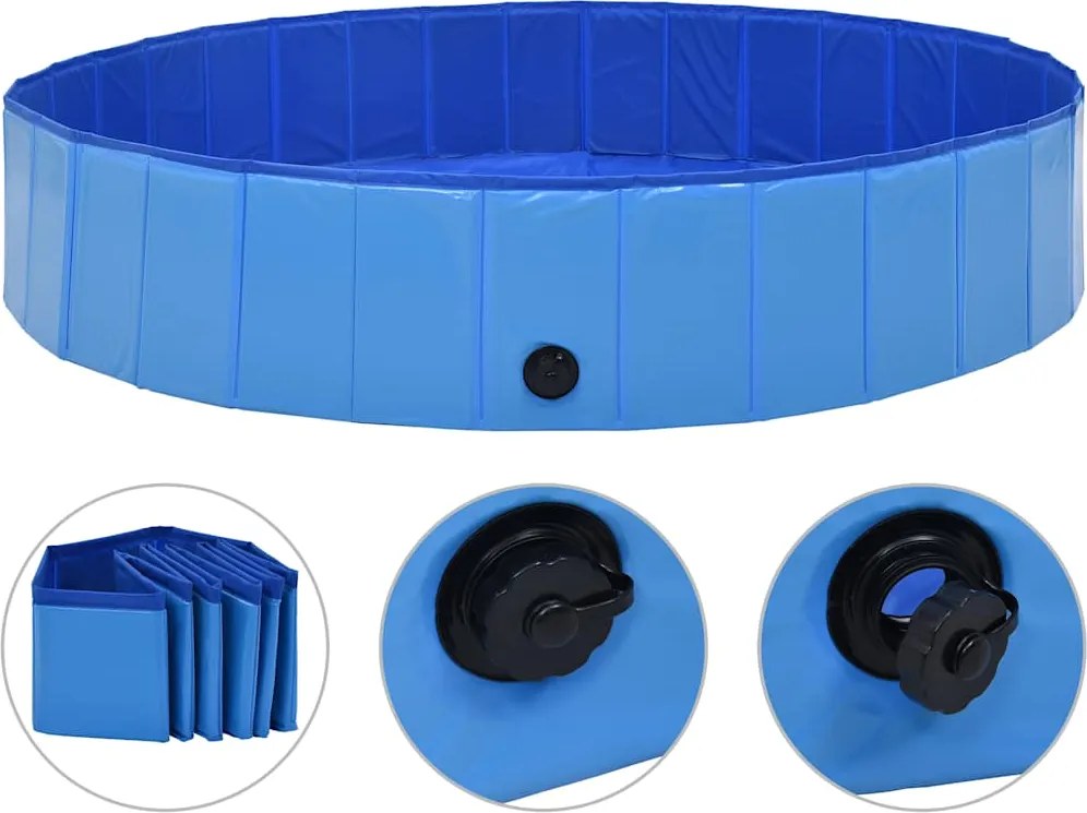 170827 vidaXL Piscina para cães dobrável 160x30 cm PVC azul
