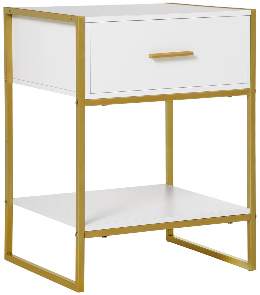 HOMCOM Mesa de Cabeceira Mesa Auxiliar com 1 Gaveta e Prateleira de Armazenamento 45x40x60cm Branco | Aosom Portugal