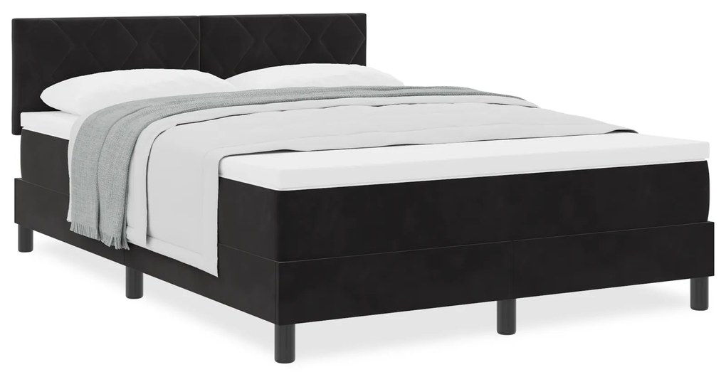 Cama Box Spring vidaXL com Colchão Preto 160x200 cm Veludo