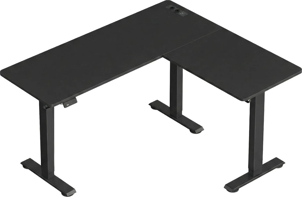 Secretária de canto em forma de L, secretária com altura ajustável, 160 x 140 cm preto