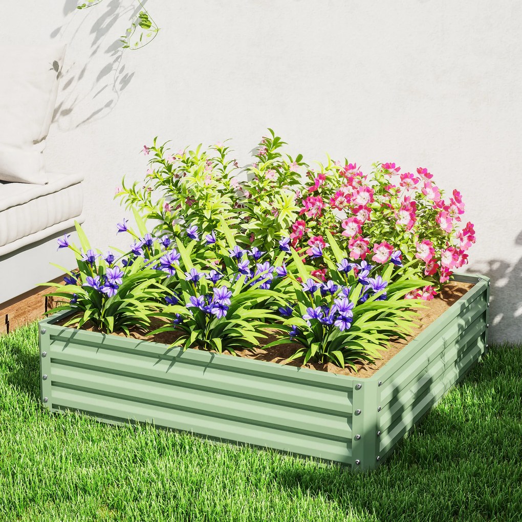 Floreira de Jardim Elevada, 120 x 120 x 30 cm, Resistente à Ferrugem, Verde-Claro