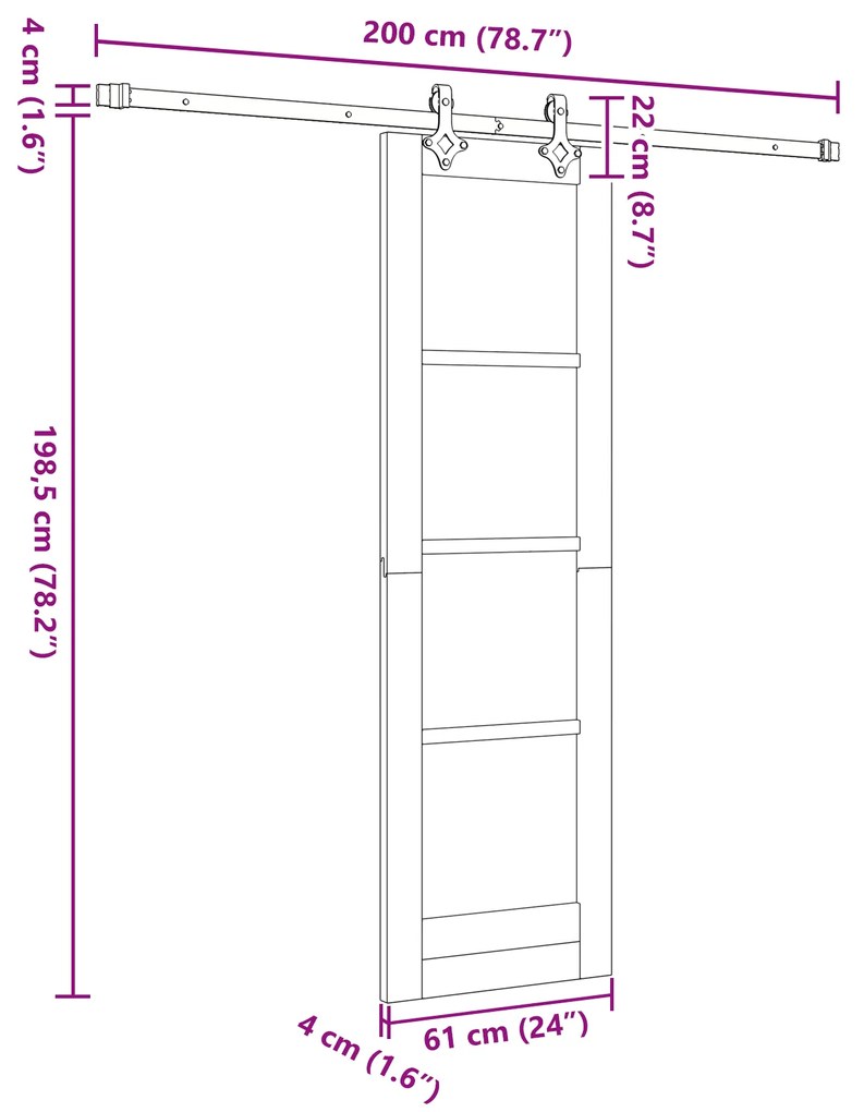 Porta Deslizante vidaXL com Conjunto de Ferragens Branca 61x198.5 cm M