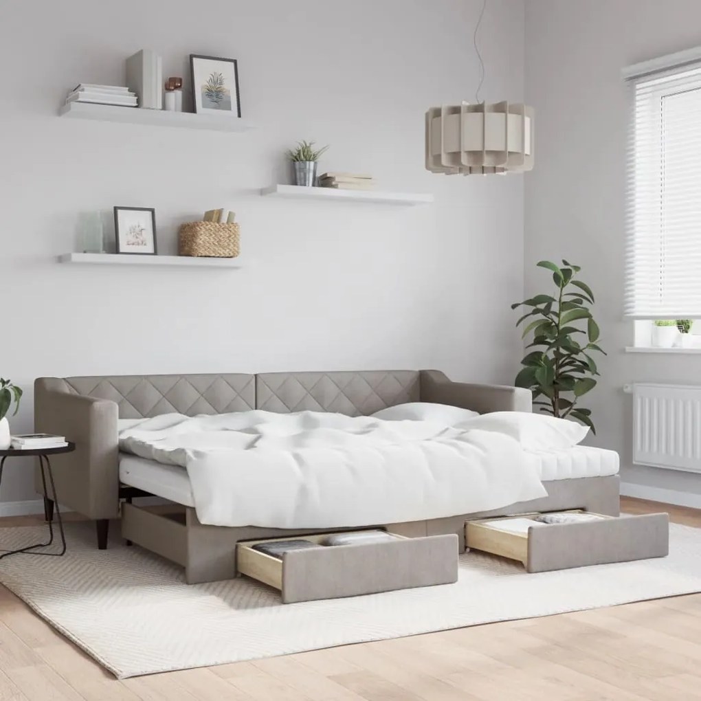 vidaXL Sofá-cama c/ gavetão/gavetas 80x200 cm tecido cinza-acastanhado
