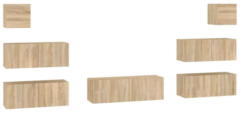 7pcs conjunto móveis de TV derivados de madeira carvalho sonoma