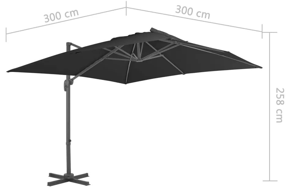 Guarda-sol cantilever poste alumínio 300x300 cm antracite