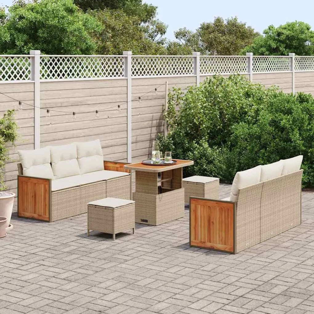 Conjunto de Sofá de Jardim Modular de 9 Peças com Almofadas Bege Ratta