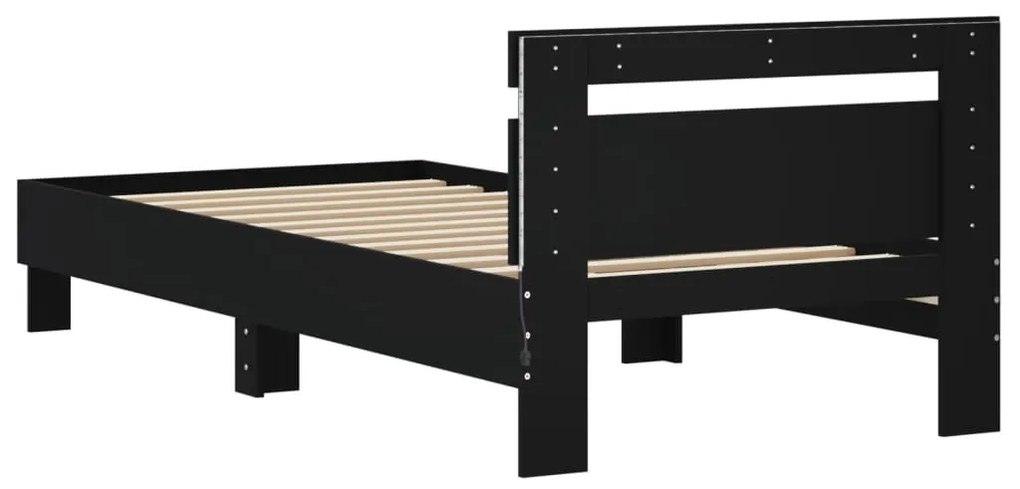 Estrutura de cama com cabeceira e luzes LED 90x200 cm preto
