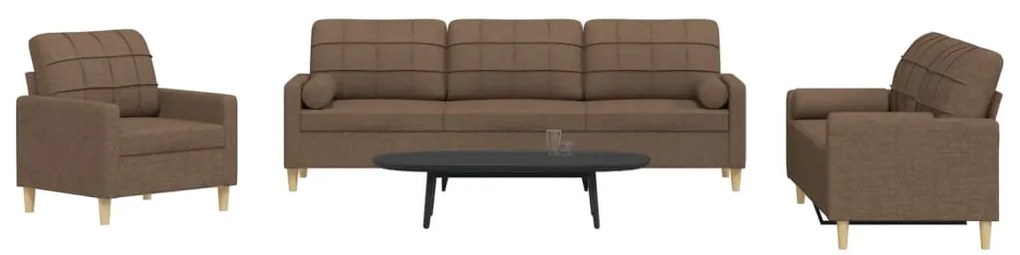 3pcs conjunto de sofás c/ almofadas decorativas tecido castanho