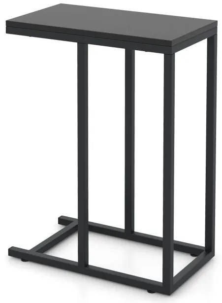 Mesa lateral em formato de C para sofá e cama com estrutura de metal - cinza