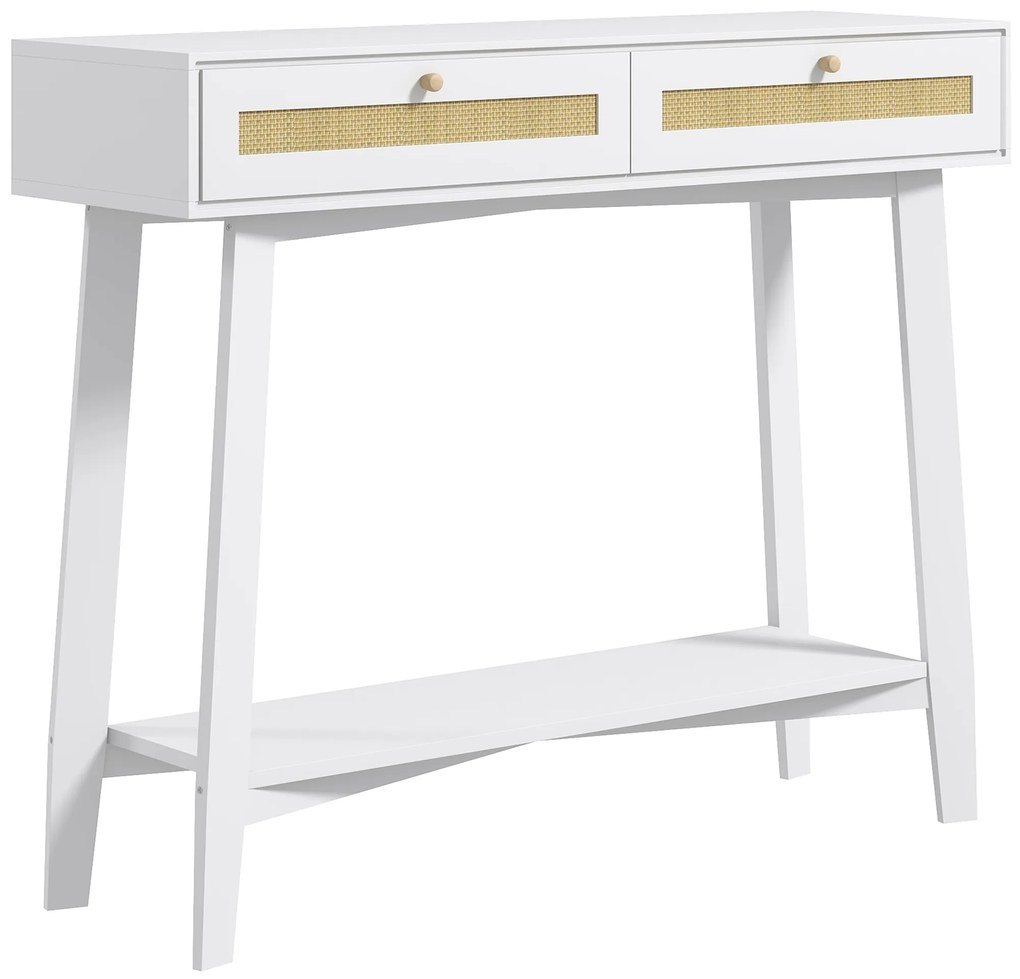 Mesa Consola para Entrada Mesa de Entrada com 2 Gavetas de Desenho de Vime para Sala Corredor 100x30x81 cm Branco