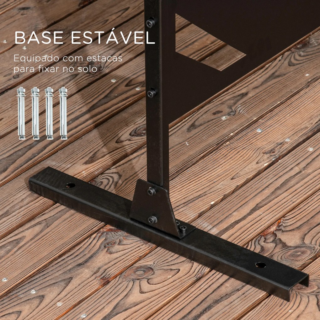 Biombo de 3 Peças Separador de Ambientes com Desenho de Folha de Bananeira Biombo para Exterior 122x45x198 cm Preto