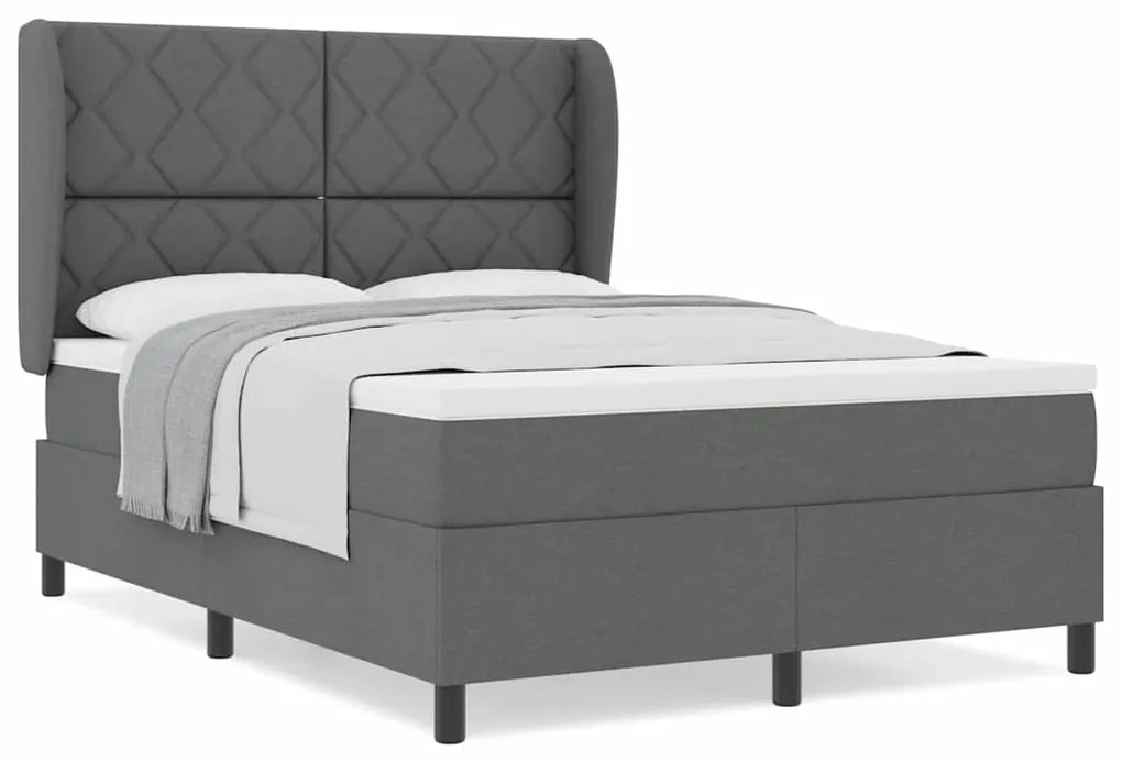 Cama com Estrado e Colchão - Cinza Escuro, 140x190 cm, Tecido