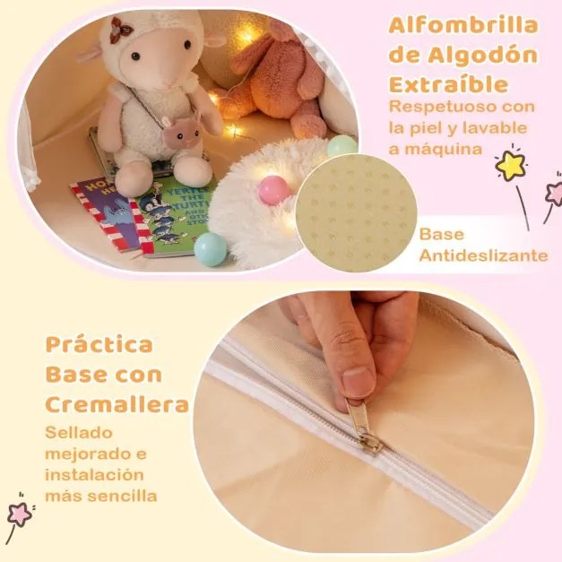 Tenda de brincar para crianças 105 x 120 x 140 cm para interior e exterior com tapete grosso Bege