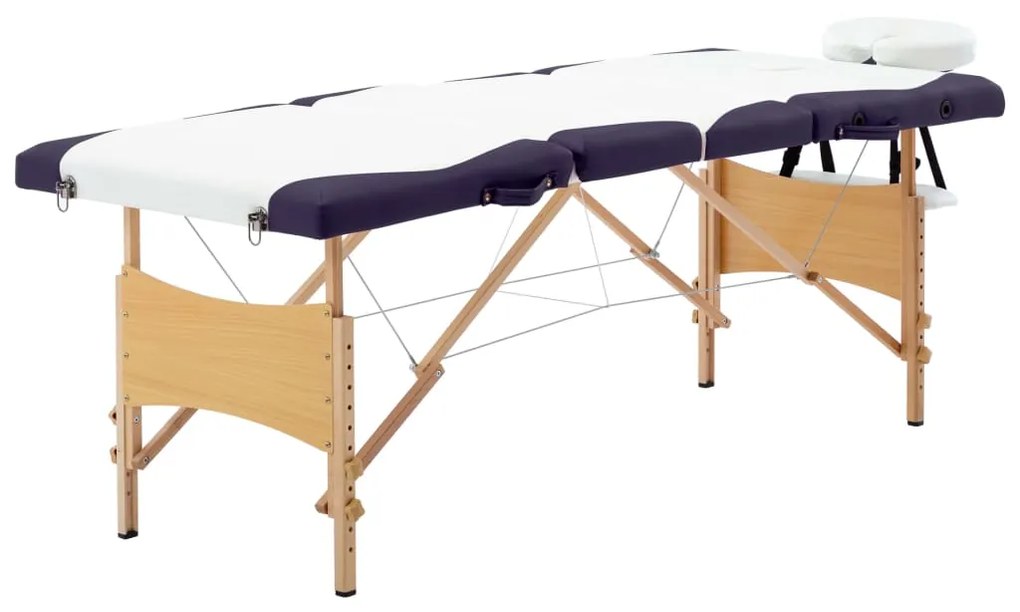 110225 vidaXL Mesa de massagens dobrável 4 zonas madeira branco e roxo