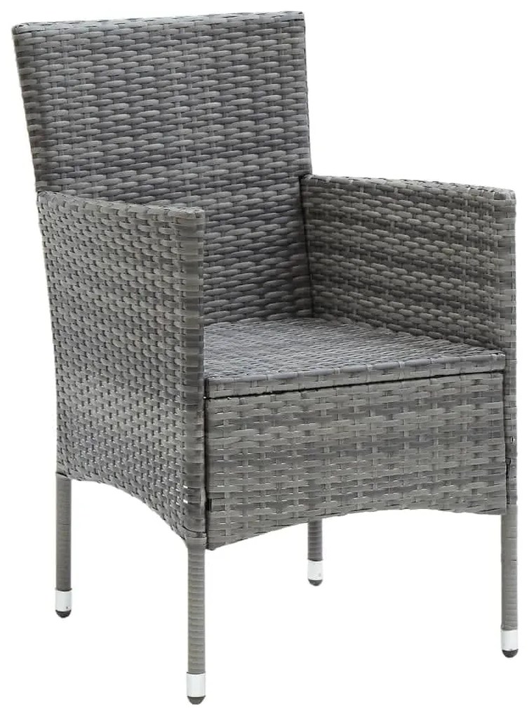 3 pcs conjunto de jantar p/ jardim c/ almofadões vime PE cinza