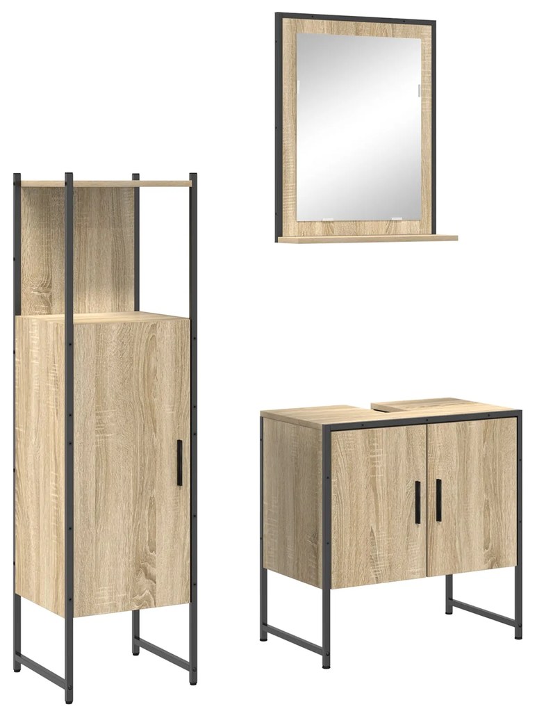 Conjunto de Móveis de Casa de Banho vidaXL 3 Peças Carvalho Sonoma Mad