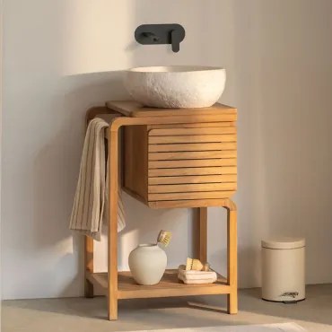 Conjunto De Móvel De Casa De Banho Em Madeira De Teca Bradley Irregular Em Cimento Branco ↔︎40 Cm Fedro & Sem Espelho - Sklum