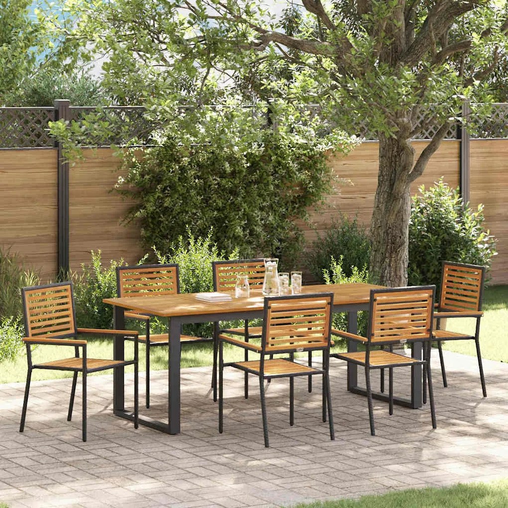 vidaXL Conjunto de Jantar para Jardim 7 pcs Preto 200 x 90 x 75 cm