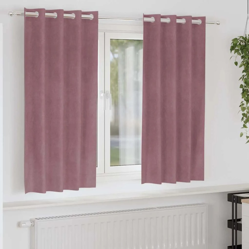 Cortinas Blackout vidaXL com Ilhós 2 pcs Veludo Rosa Escuro