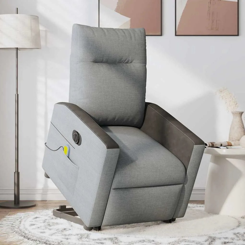 Poltrona elétrica reclinável massagens tecido cinzento-claro