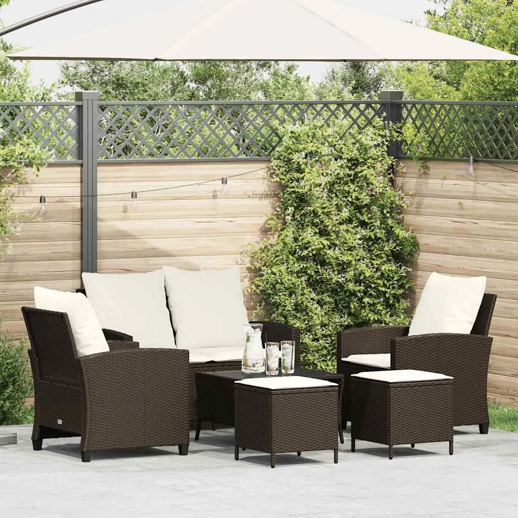 vidaXL 6 pcs conjunto de sofás jardim c/ almofadões vime PE castanho