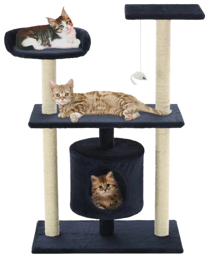 Árvore p/ gatos c/ postes arranhadores sisal 95 cm azul escuro