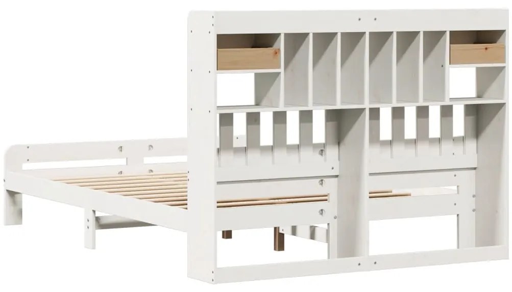 Cama com estante sem colchão 140x200 cm pinho maciço branco