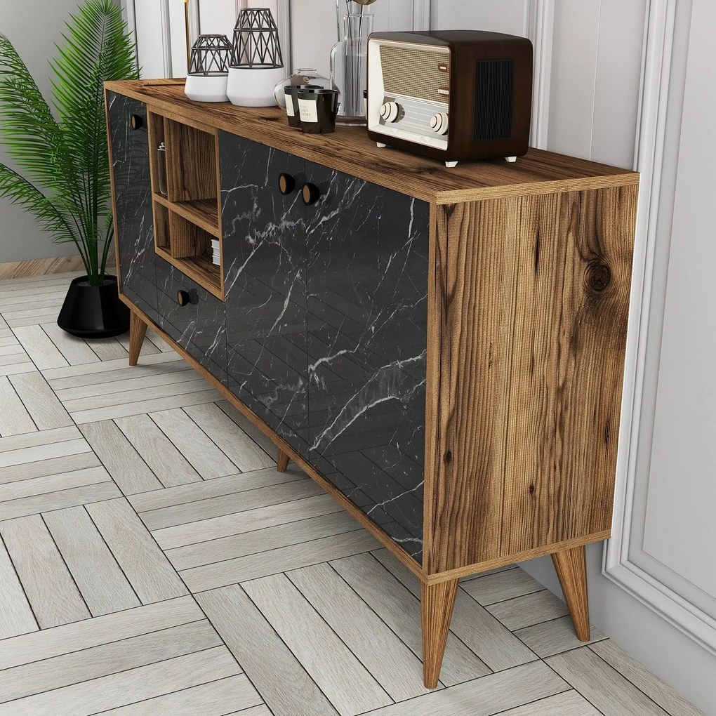 Consola Napoli – Preto e Nogueira – 180x81x35 cm