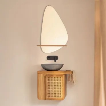 Conjunto De Móvel De Casa De Banho Suspenso 60x40 Cm Em Madeira De Teca Georgy Madeira De Teca & Cimento Cinzento Redondo Ø40 Cm Tarsis - Sklum