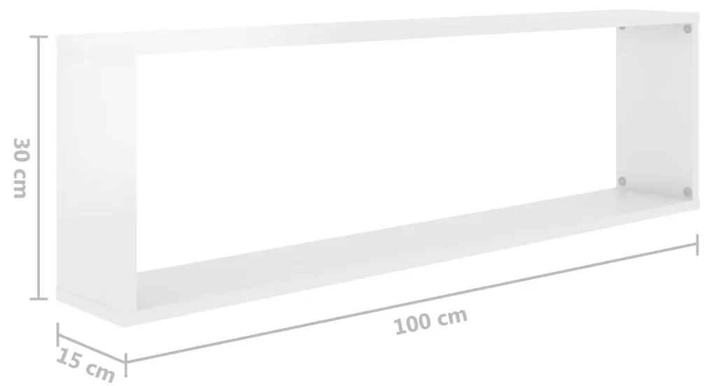 Estantes parede cúbicas 2pcs contrap. 100x15x30cm branco brilh.