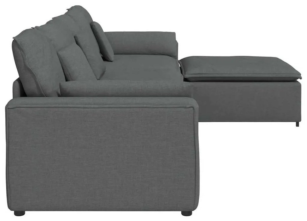 Sofá modular com pufes e almofadas cinzento-escuro