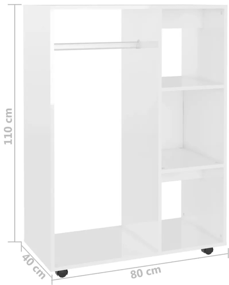 Roupeiro 80x40x110 cm derivados de madeira branco brilhante