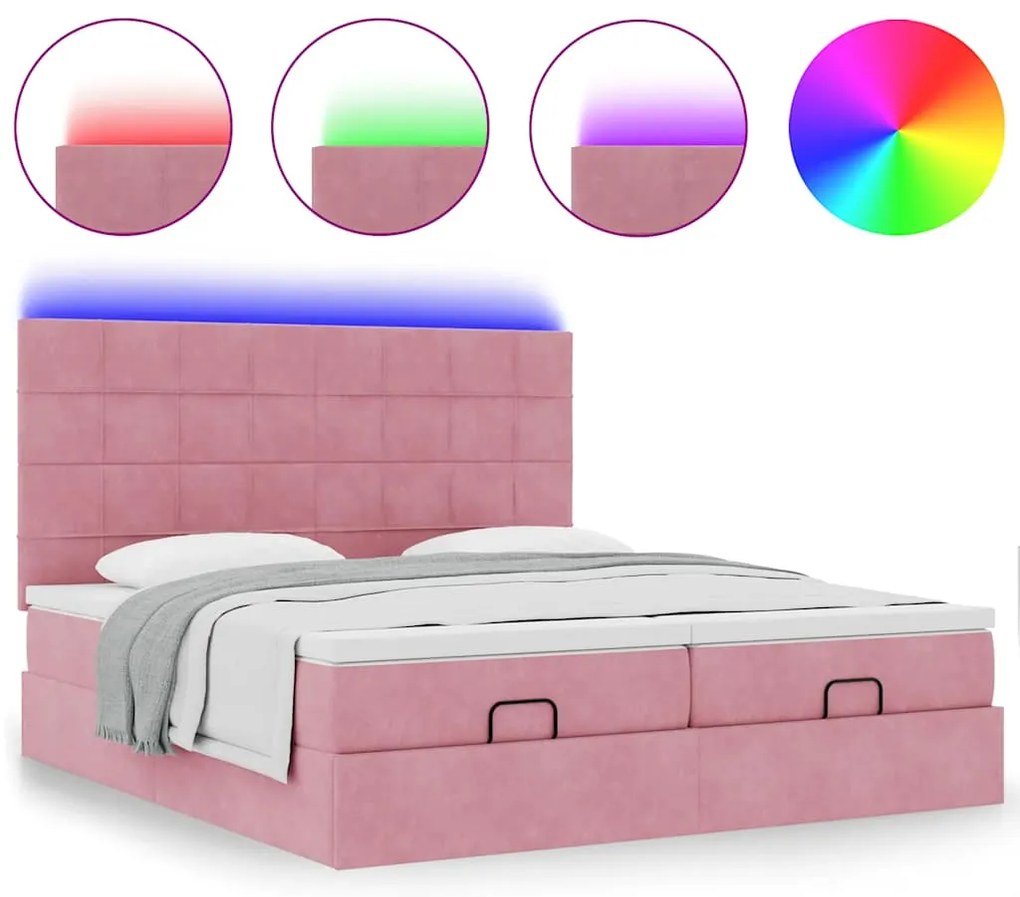Estrutura de cama otomana com colchões 180x200 cm veludo rosa