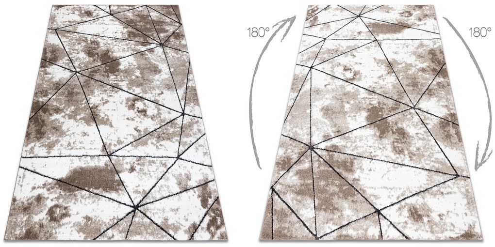 Tapete moderno COZY Polygons, geométrico, triângulos - Structural dois níveis de lã castanho