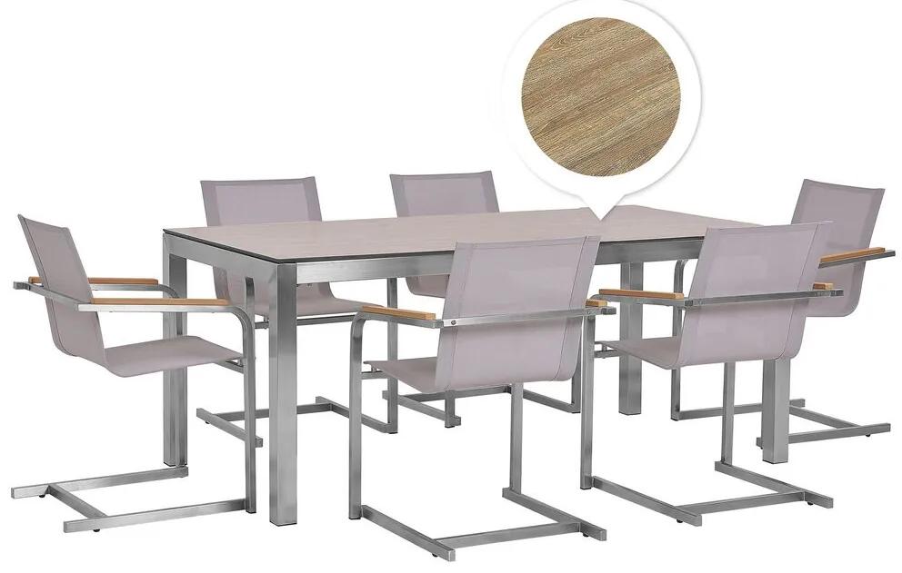 Conjunto de mesa com tampo efeito de madeira 180 x 90 cm e 6 cadeiras creme GROSSETO Beliani